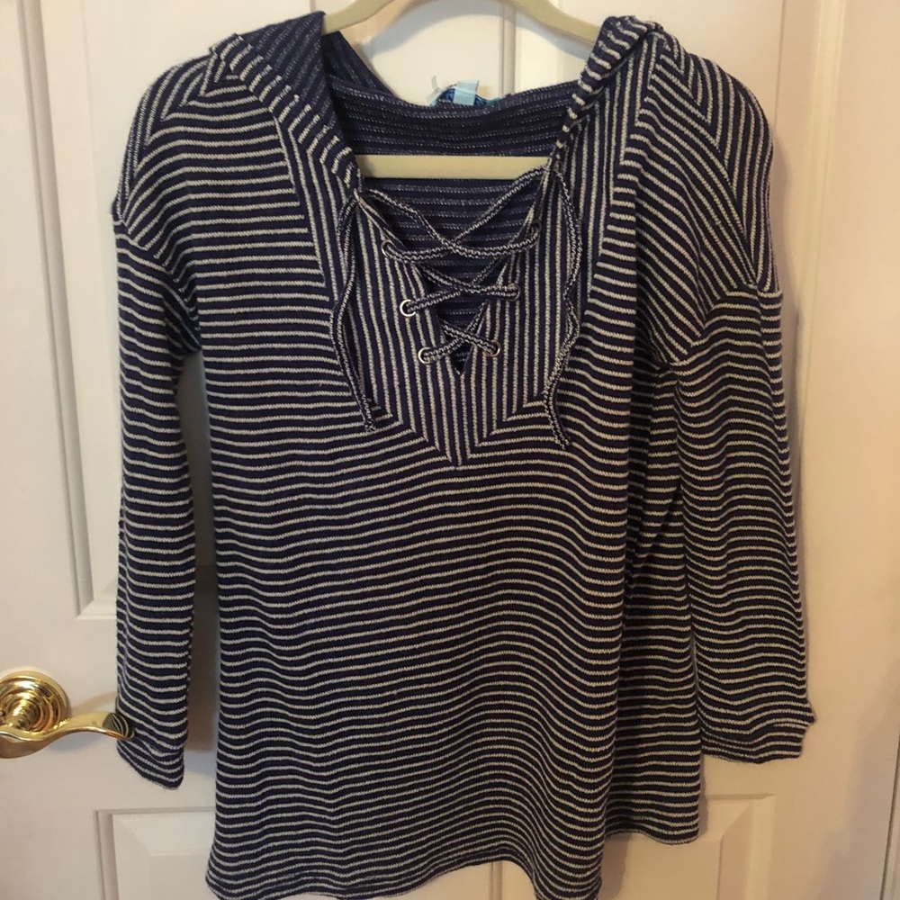 Blue and white striped sweatshirt